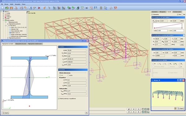 Konstrukcje stalowe: projekt hali w programie Rama 3D - wyniki
